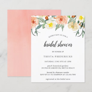 Peach Floral Budget Bridal Shower Invitation