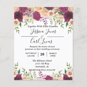 Peach Floral Burgundy Watercolor Autumn Budget Flyer