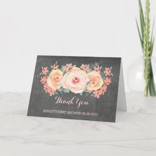 Peach Floral Chalkboard Baby Shower Thank You Card