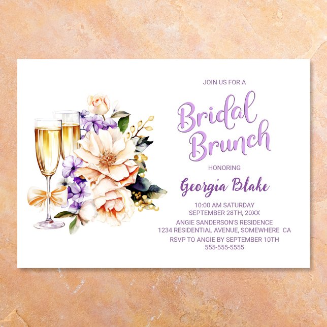 Peach Floral Champagne Bridal Brunch Invitation (Creator Uploaded)