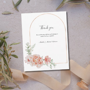 Peach Floral Classic Formal Wedding Thank you  Card