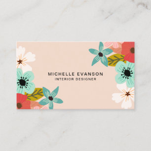 Peach Floral Colourful Flowers Elegant Business Card