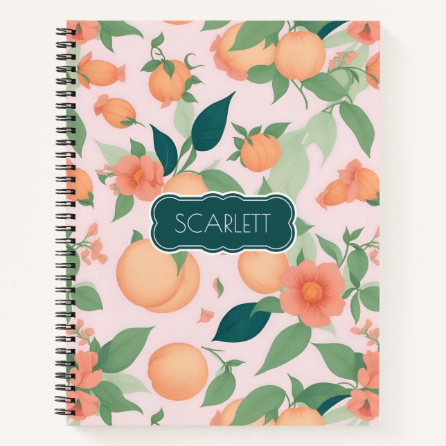 Peach Floral Colourful Personalised Pattern Notebook (Front)