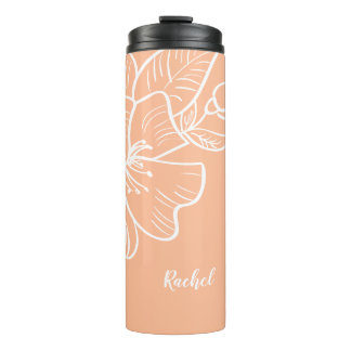 Peach Floral Custom Name Template Botanical Script Thermal Tumbler