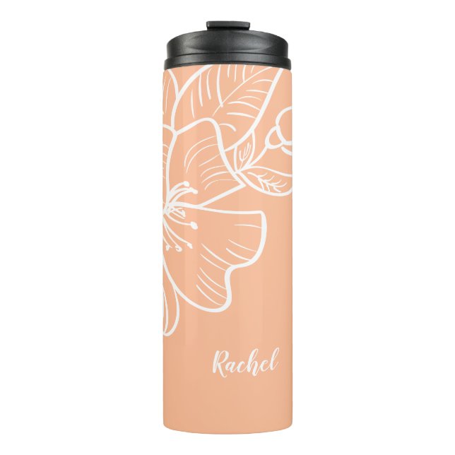Peach Floral Custom Name Template Botanical Script Thermal Tumbler (Front)