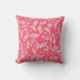Peach Floral Design Throw Pillow