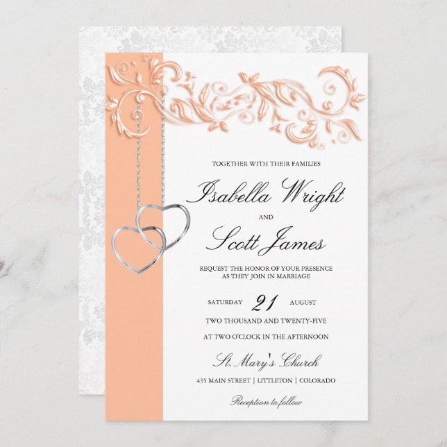 Peach Floral Design Wedding  Invitation (Front/Back)