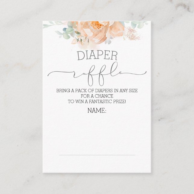Peach Floral Diaper Raffle Ticket Enclosure Card (Front)