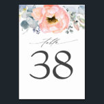 Peach Floral Dusty Blue Wedding Table Number Cards<br><div class="desc">Peach flowers wedding table number cards</div>