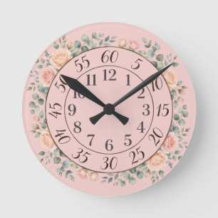 Peach Floral Easy Read Clock Counts By Fives
