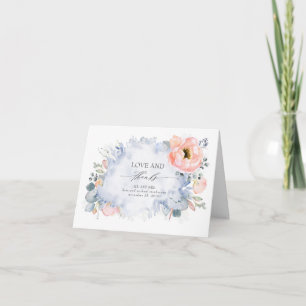 Peach Floral Elegant Dusty Blue Wedding Thank You