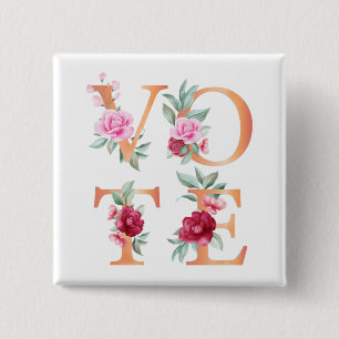 Peach Floral Elegant Feminine Go Vote 15 Cm Square Badge