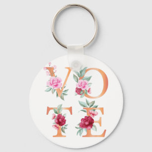 Peach Floral Elegant Feminine Go Vote Key Ring
