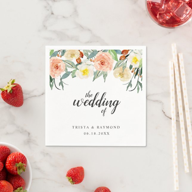 Peach Floral Elegant Wedding Napkin (Insitu)