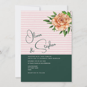 Peach Floral Emerald Pink Wedding Invitation
