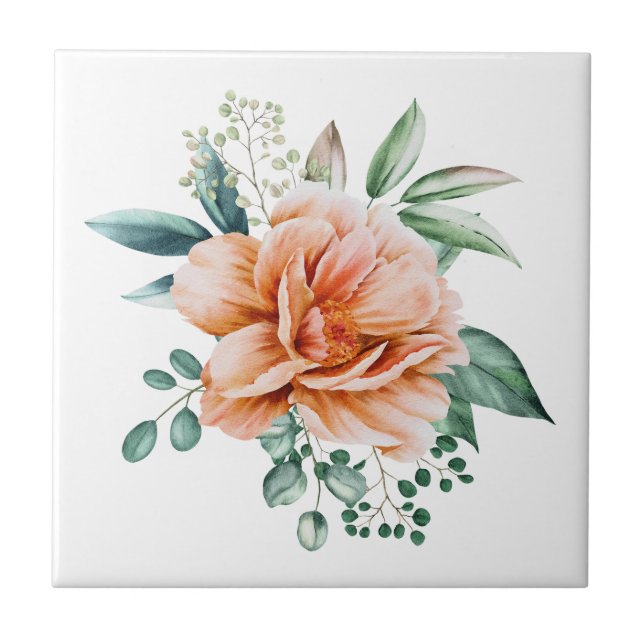 Peach Floral Eucalyptus Kitchen Bathroom Remodel  Ceramic Tile (Front)