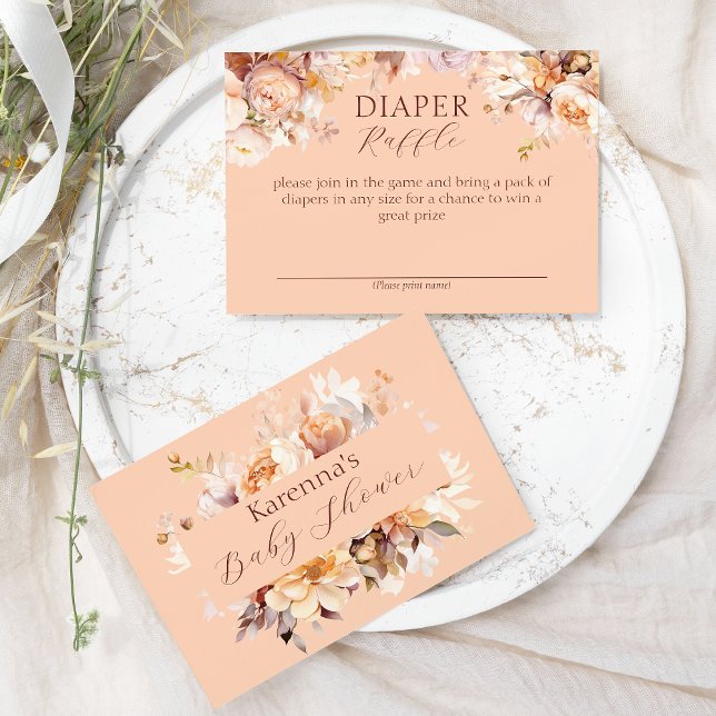 Peach Floral Fall Baby Shower Diaper Raffle Enclosure Card (Creator Uploaded)