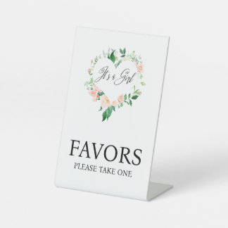 Peach Floral Favours Baby Shower  Pedestal Sign