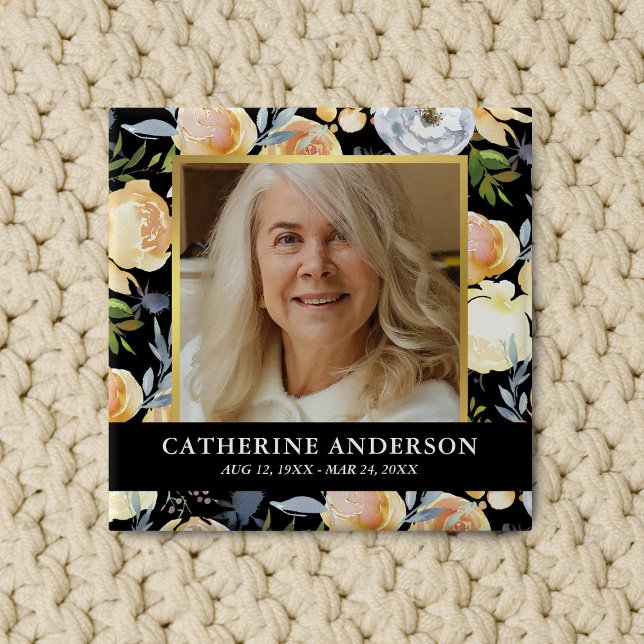 Peach Floral Funeral Memorial Photo Button (Creator Uploaded)