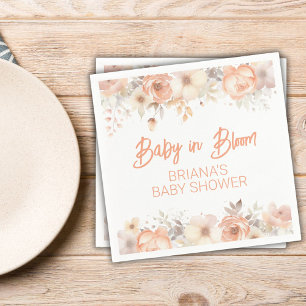 Peach Floral Gender Neutral Baby Shower Napkin