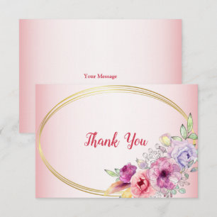 Peach Floral Gold Geometric Watercolor Wedding Thank You Card