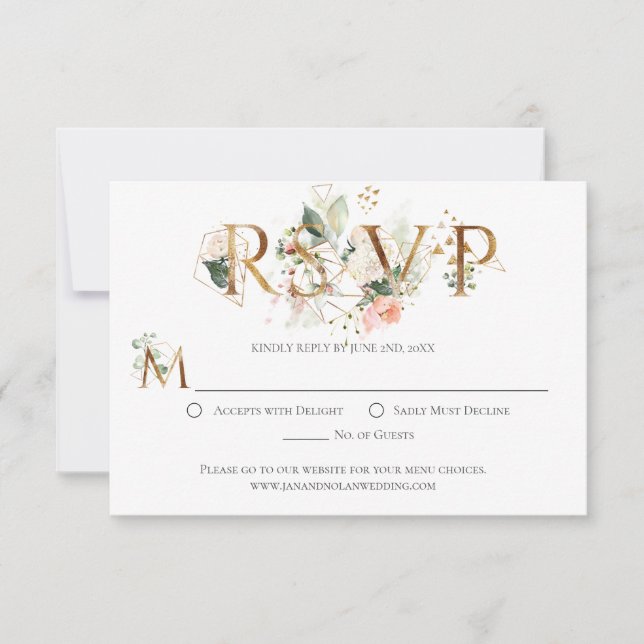 Peach Floral Gold Terrarium Stylised RSVP (Front)