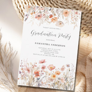 Peach Floral Graduation Party Invitation