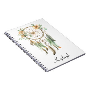Peach Floral Green Dream Catcher   Notebook