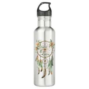 Peach Floral Green Dream Catcher Peace 710 Ml Water Bottle