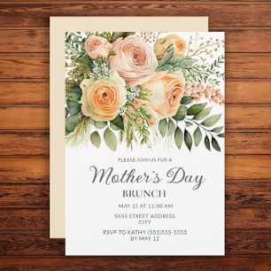 Peach Floral Greenery Mother's Day Brunch Invitation
