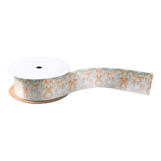 Peach Floral Handfasting Wedding Ribbon Satin Ribbon (Spool)