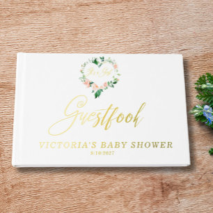 Peach Floral heart Baby Shower Guest Book