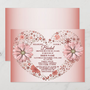 Peach Floral Heart Modern Bridal Shower Party Invitation