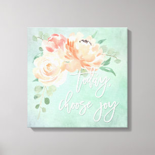 Peach Floral Inspirational Quote Canvas Print
