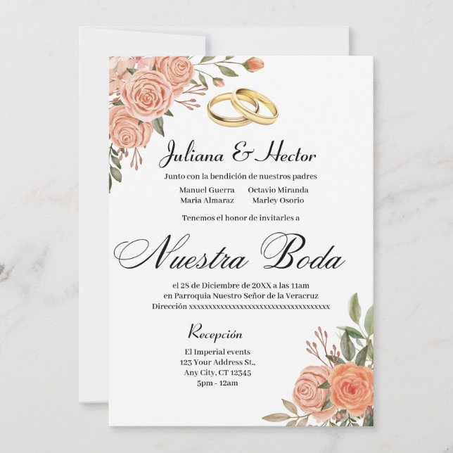 Peach Floral Invitation  (Front)