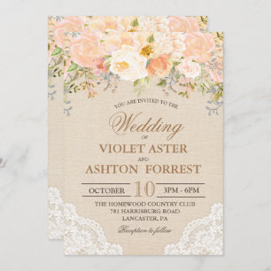 Peach Floral Lace Wedding Invitation