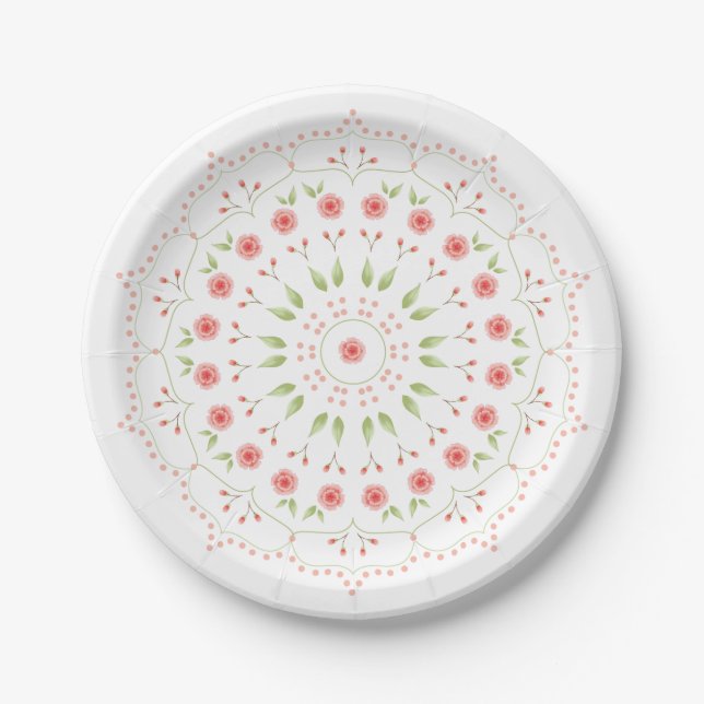 Peach Floral Mandala Paper plate (Front)
