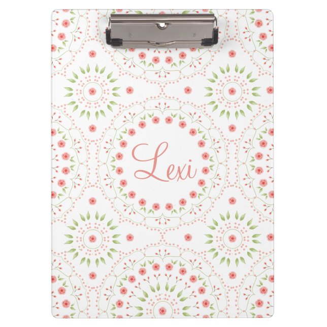Peach Floral Mandala Personalised Clip Board (Front)