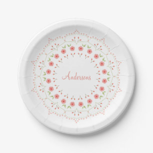 Peach Floral Mandala Personalised Paper plate