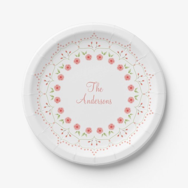 Peach Floral Mandala Personalised Paper plate (Front)