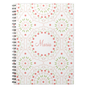 Peach Floral Mandala Personalised Spiral Notebook