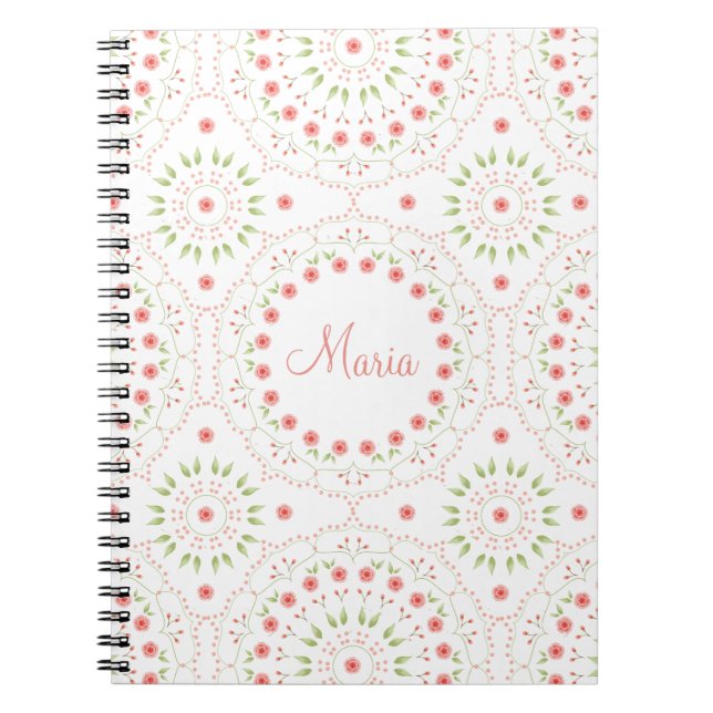 Peach Floral Mandala Personalised Spiral Notebook (Front)