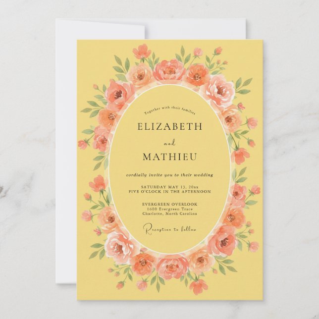 Peach Floral Meadow Wedding Invitation (Front)