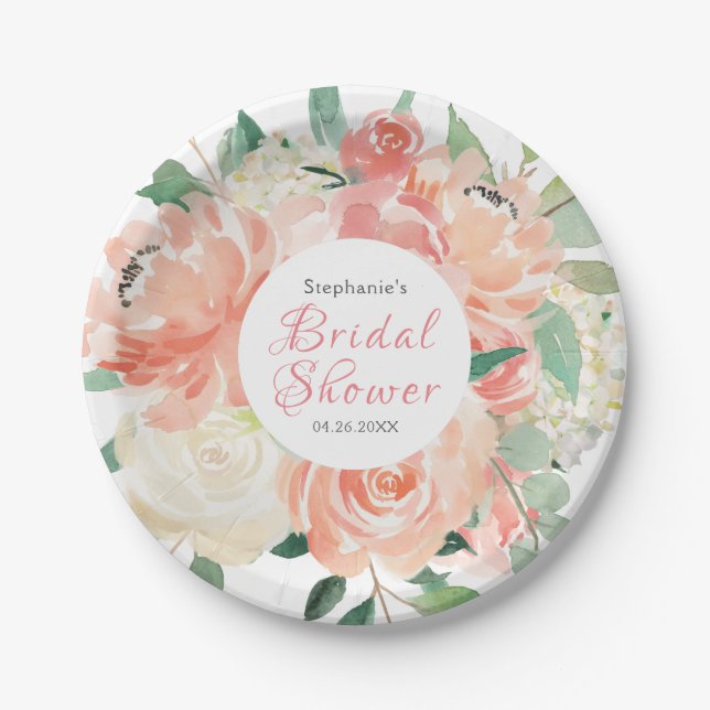 Peach Floral Medley Bridal Shower Paper Plate (Front)