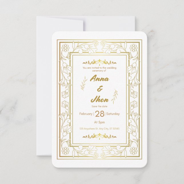 Peach Floral Modern Script Wedding Invitation Card (Front)