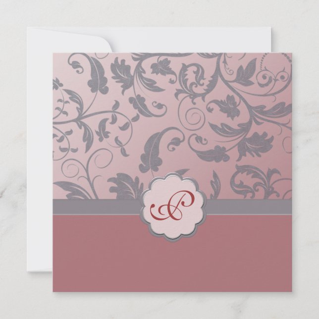 Peach Floral Monogram Invitation (Front)