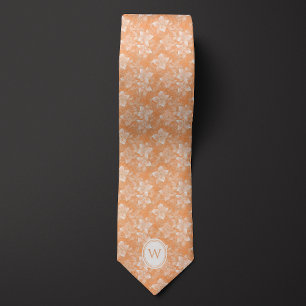 Peach Floral Monogram Tie