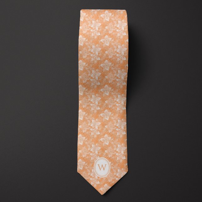 Peach Floral Monogram Tie (Creator Uploaded)