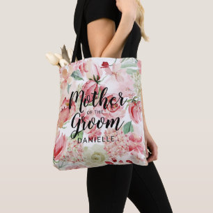 Peach Floral Mother of the Groom Monogrammed Tote Bag