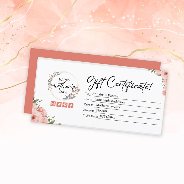 Peach Floral Mother's Day Gift Certificate (Creator Uploaded)